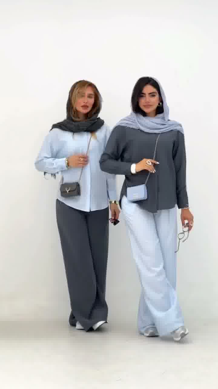 طقم نسائي أنيق من قطعتين – قميص واسع بأكمام طويلة مع بنطال فضفاض | إطلالة محتشمة وعصرية